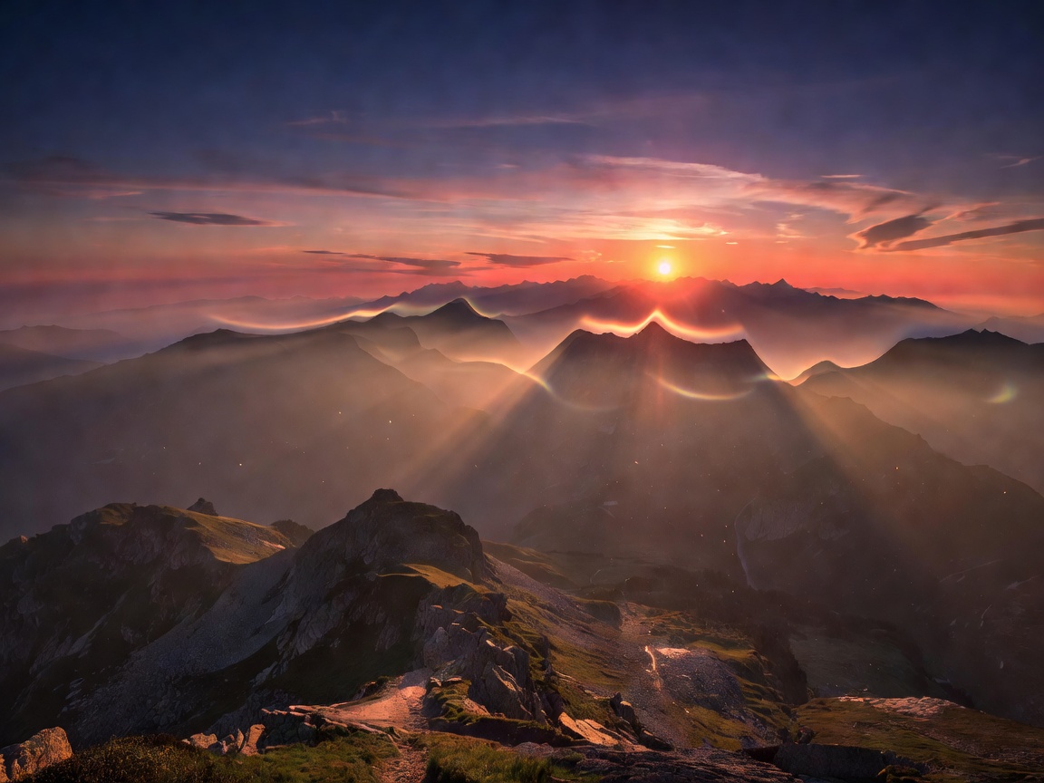 Mountain optical mirage sunset